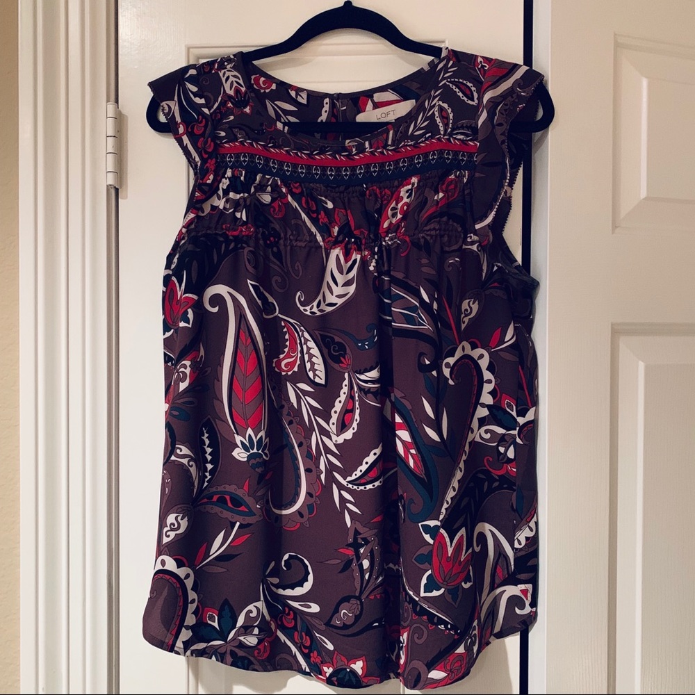 LOFT Purple Printed Cap Sleeve Shell